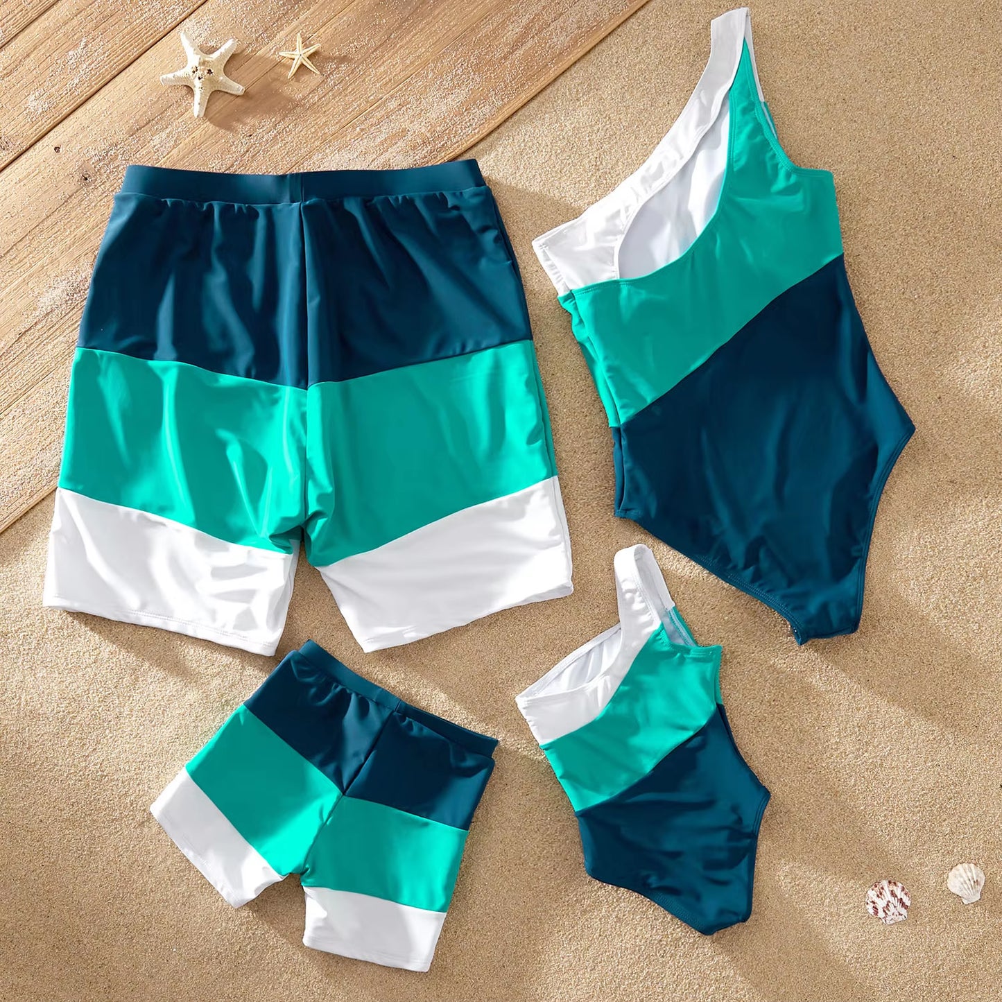 Summer Swimsuit Family Matching Outfits Swimsuits Color Block One-Piece Family Look Holiday Beachwear