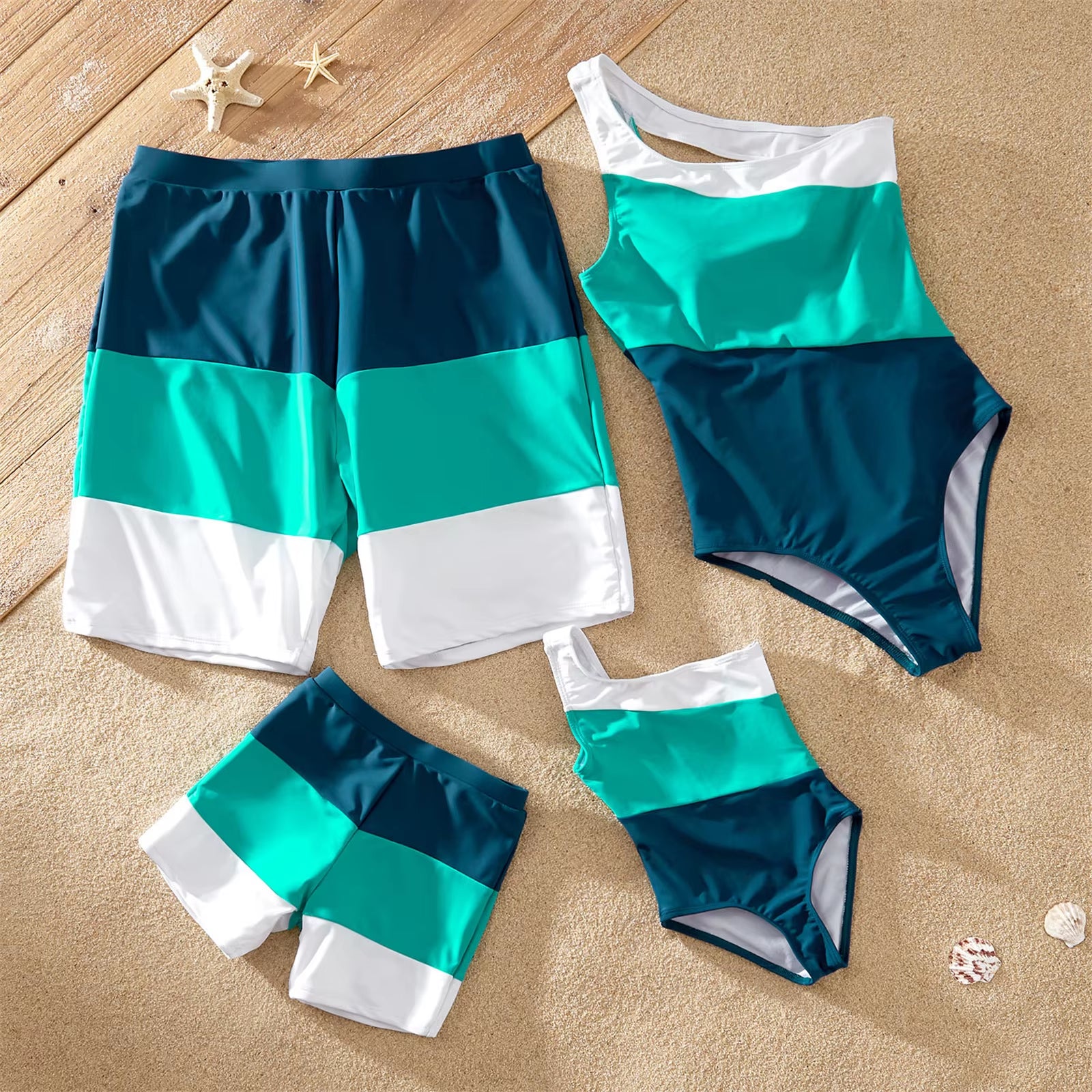 Summer Swimsuit Family Matching Outfits Swimsuits Color Block One-Piece Family Look Holiday Beachwear