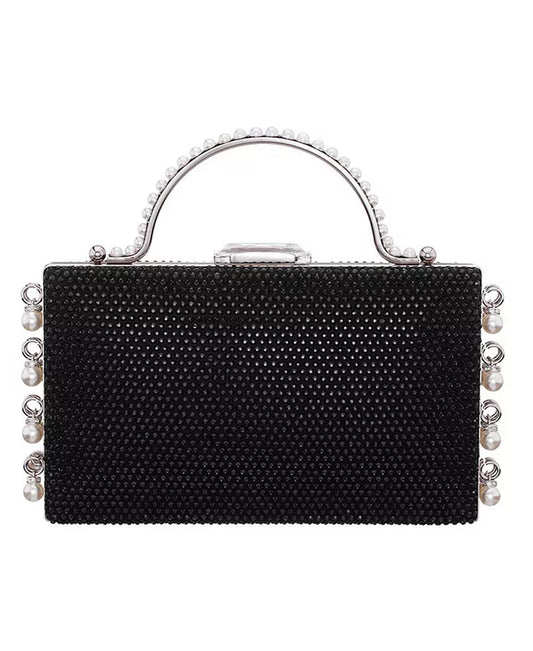 Cultivated Pearl Dangle Crystal Embellished Minaudiere Clutch