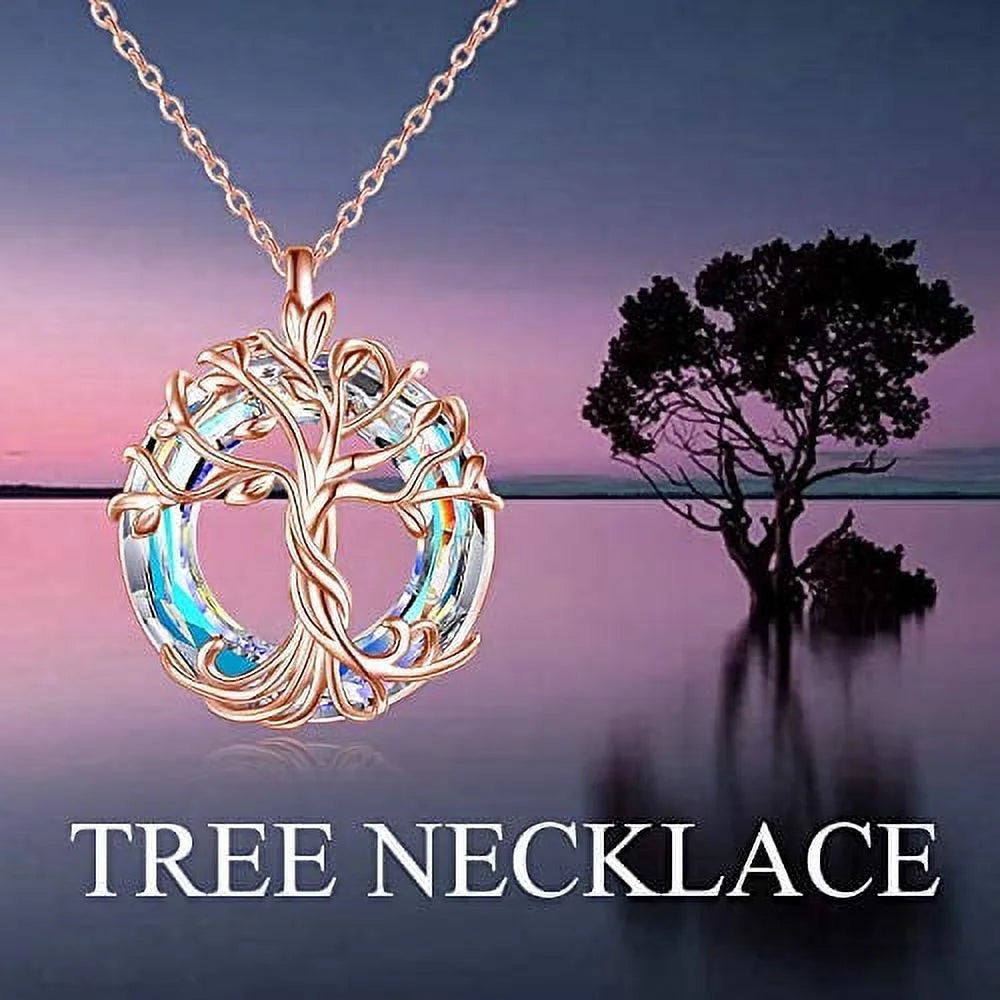 Valentines Day Gifts for Women Sterling Silver Tree of Life Necklace for Women Celtic Knot Moon Necklace Purple Crystal Tree of Life Jewelry Valentines Day Gifts